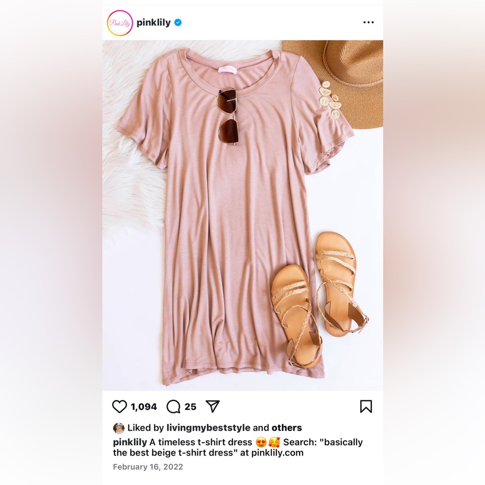 Pink Lily ‘Basically The Best’ T-Shirt Dress – Beige Color